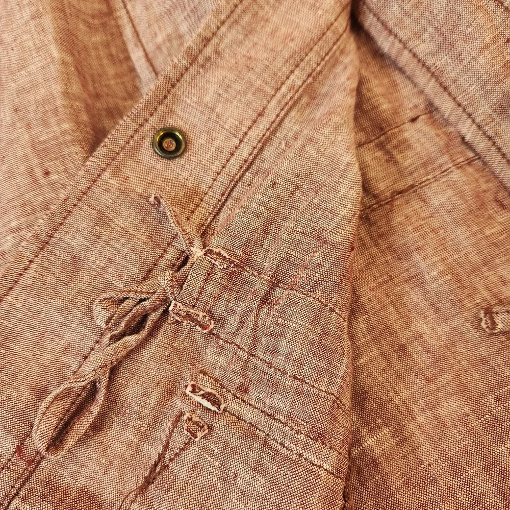 Women Heather Red 100% Linen Snap Buttons Utility Safari Jacket Size 2XL Summer - Picture 11 of 15